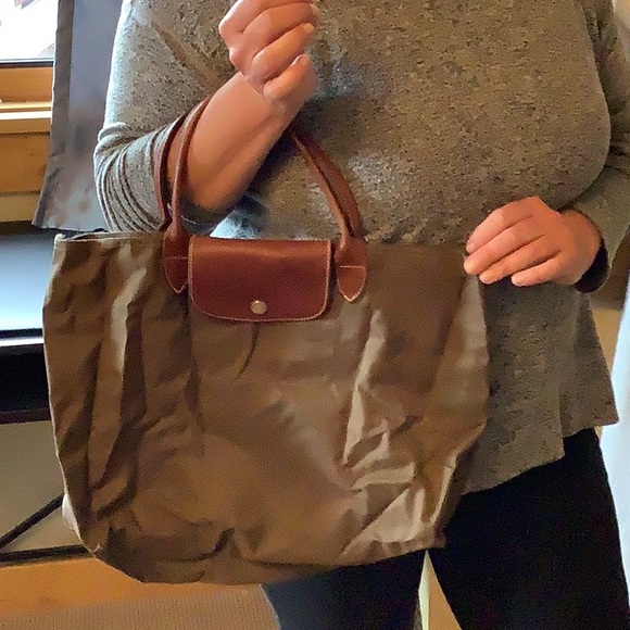 Brown Tote Bag longchamp L brown and dark green - Picture 2 of 6